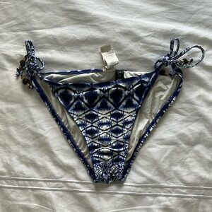 La Blanca Blue and White String Bikini Bottom Size 4